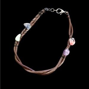 Brown Leather Gemstone Bracelet